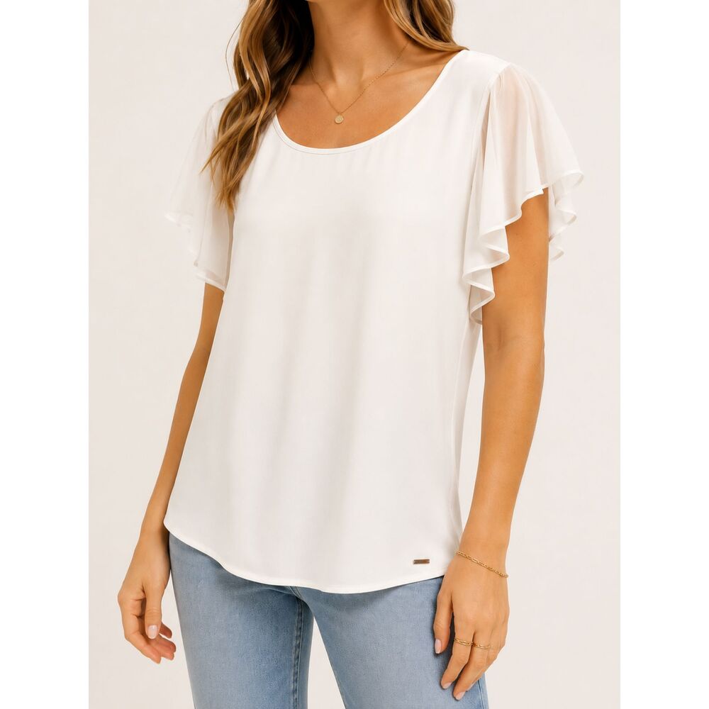 NWT Calvin Klein Flutter Sleeve Blouse Medium Alabaster White Career Top